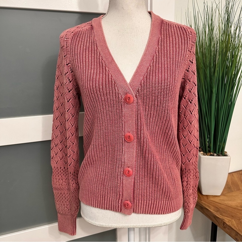 Sundance Pink Knit Button Front Cardigan SZ XS Feminine Breathable Cotton EUC